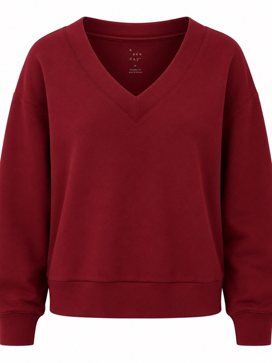 a new day Sweaters - A New Day Womens Small Maroon V Neck Pullover Sweatshirt NWT Relaxed Fit